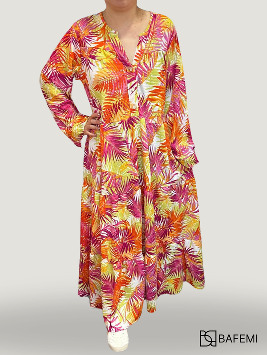 Palm Leaf Print (Orange-Purple)