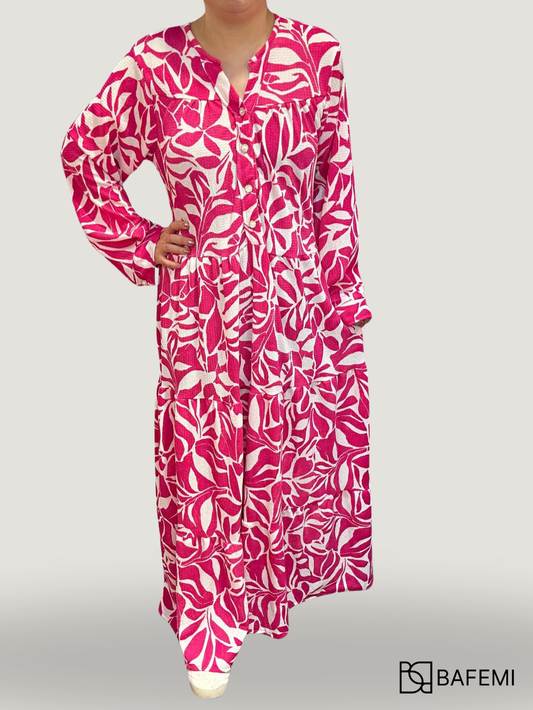 Pink Leaf Print Leafy Dress