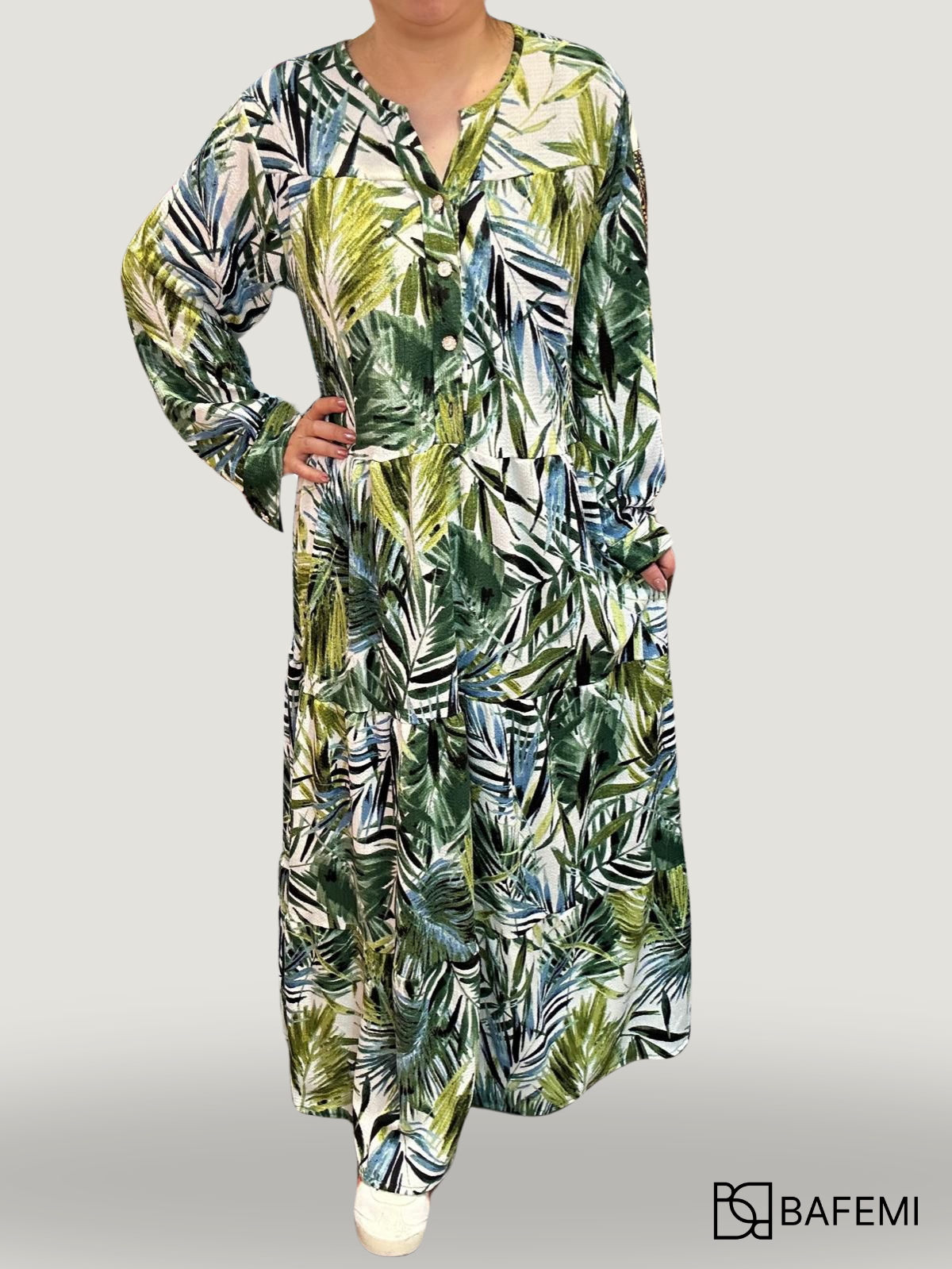 Green Palm Print Jungle Dress