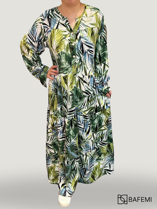 Green Palm Print Jungle Dress