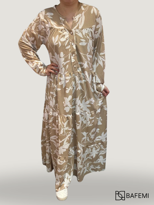 Beige with White Floral Dune Dress